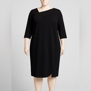 Calvin Klein Women Black Asymmetrical Neck 3/4 Sleeve Sheath Dress Plus Size 22W